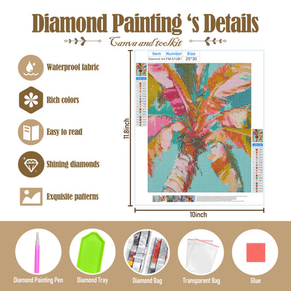Kemingni 2 Pack Abstract Palm Tree Diamond Painting Kit, Tropical Pink Palm Tree Diamond Art Kits for Adults Beginners, Full Drill Gem Painting for Home Wall Decor, 9.8x11.8 Inch