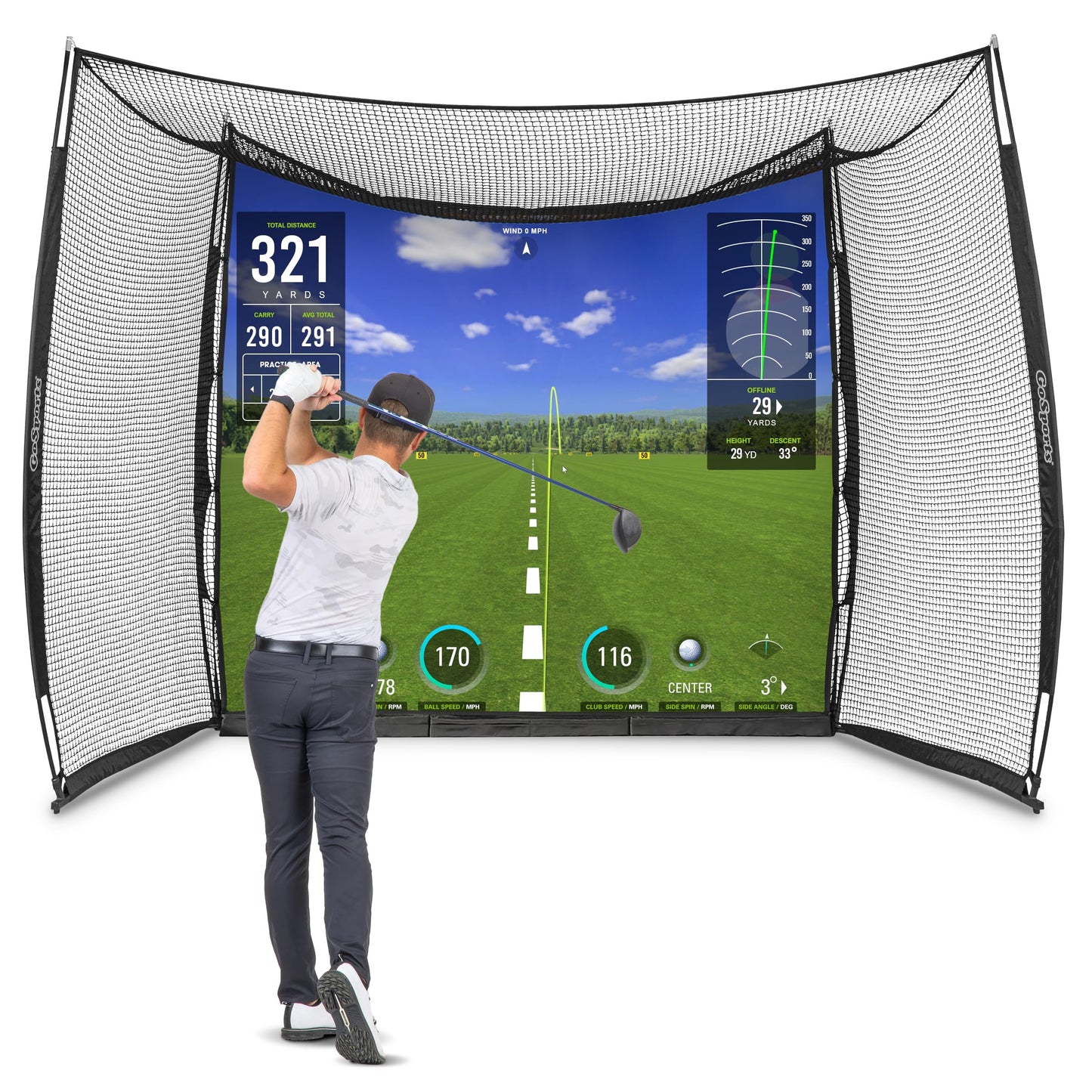 GoSports Range Cage 10 ft x 8 ft Golf Practice Hitting Net with Impact Screen