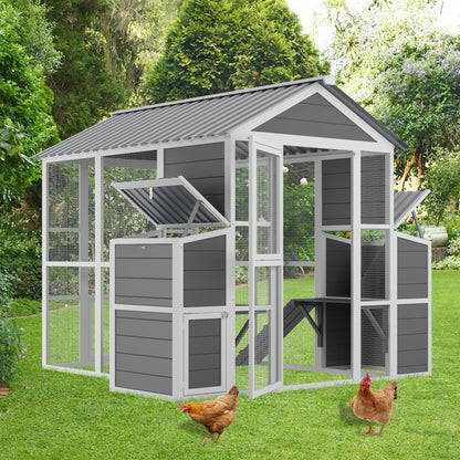 YOPTO Outdoor Chicken Coop for 10 Chickens,Extra Large Wooden Chicken House Nest Box Hen Houses with 2 Chicken Nesting Boxes,Poultry Pet Hutch w/Walk in Desgin,Ramp and Run,Waterproof Roof