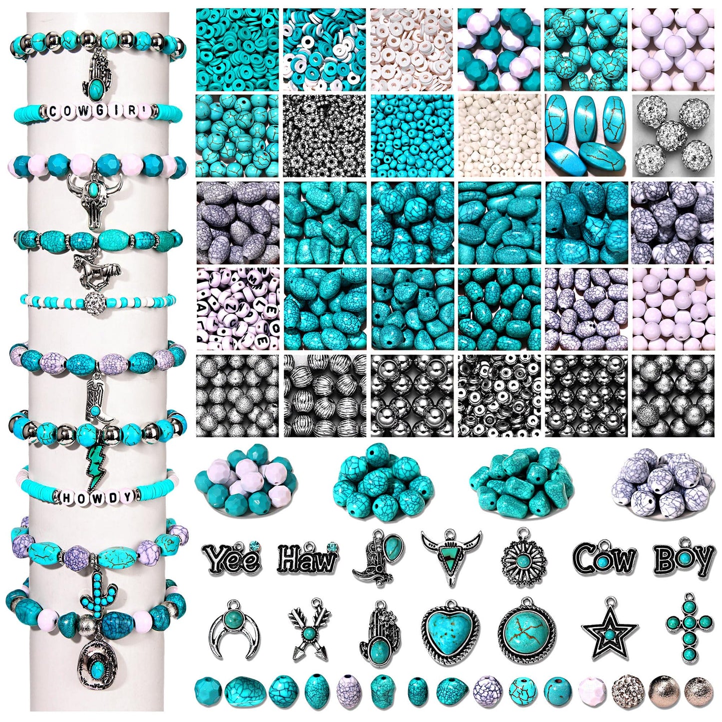 2300PCS+ Western Beads Charms for Bracelet Making Turquoise Clay Heishi Beads Letter Spacer Bead Cactus Star Cowboy Boot Charms for Western Jewelry Making Cowgirl Accessories (Turquoise 1)