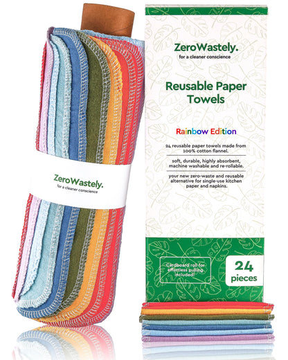 Reusable Paper Towels - Value Pack of 24 Paperless Paper Towels! - 100% Cotton, Super Soft, Absorbent, Washable and Made To Last