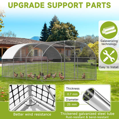 LEVELEVE Large Walk-in Chicken Coop with Chicken Run, Galvanized Poultry Enclosure with Waterproof Anti-UV Cover and Security Lock, Ideal for Rabbit, Duck, Backyard and Farm Yard, 19.7'x 9.8'x 6.6'