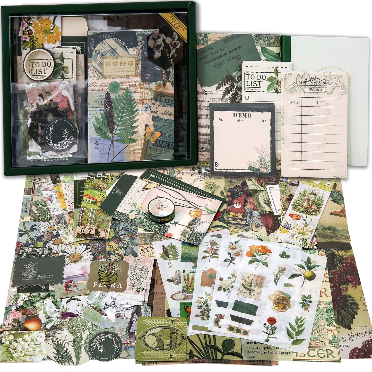 Scrapbooking Supplies Kit, Vintage Botanical Aesthetic Scrapbook Kit for Bullet Junk Journal, Stationery, A6 Grid Notebook, Flower DIY Journaling Supplies, Birthday Craft Gift for Teen Girl Women