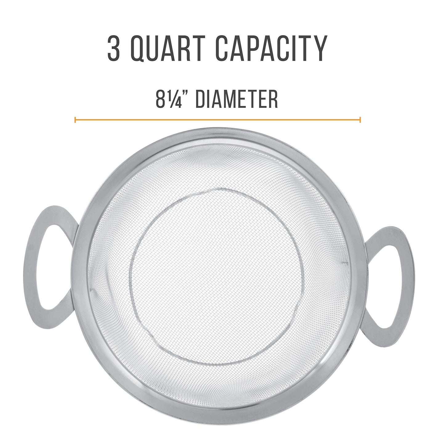U.S. Kitchen Supply Stainless Steel Colander Strainer Basket - 3-Quart Colander with Resting Feet & Handles - Wide Rim Sieve, Stainless Steel Strainers and Colanders for Kitchen