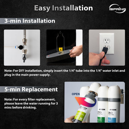 iSpring Bottleless Water Dispenser with Built-in 4-Stage Filtration, Hot/Cold/Room Temp, Self Cleaning, Stainless Steel, Model: DS4S