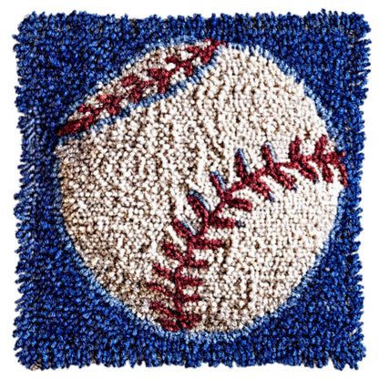 Generic Cartoon White Baseball Latch Hook Rug Kit for Beginner Kids Easy Little Mat with Printed Canvas DIY Hook Making Crochet Yarn Craft Tapestry for Decoration and Gift 12x12inch, As Main Picture