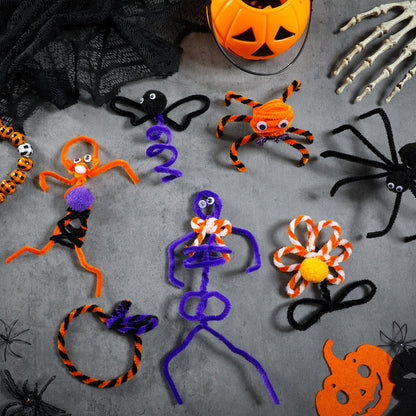 800 Pcs Halloween Pipe Cleaners Sets Include 200 Pack 10 Colors Chenille Stems 200 Pack 5 Sizes Self Adhesive Wiggle Googly Eyes 400 Pcs 4 Sizes Art and Crafts Pompoms for DIY Making