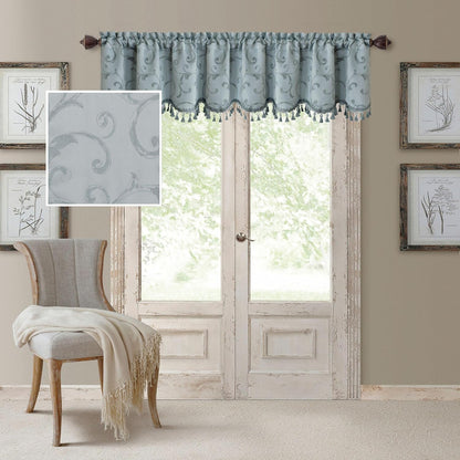 Elrene Home Fashions Mia Jacquard Scroll Blackout Valance, 52" x 19" (1 Valance), Blue