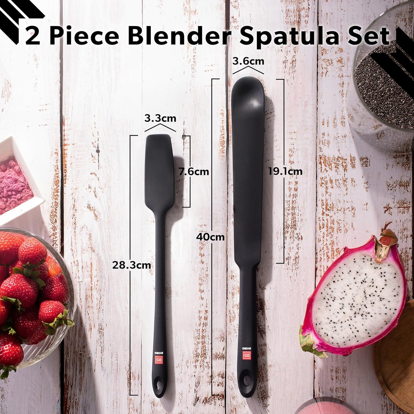 DI ORO Silicone Blender & Jar Spatulas, Rubber Spatulas Heat Resistant for Cooking, Mixing, Baking, 2pc Set, Black
