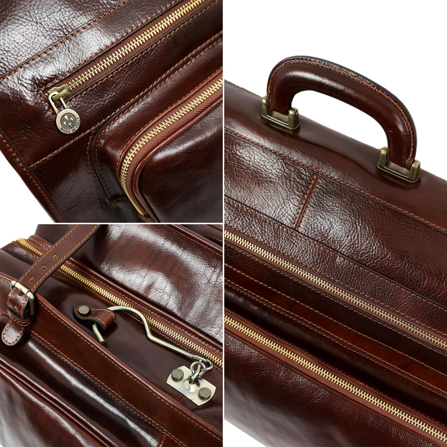Time Resistance Leather Garment Bag - Slim Suit Duffel Carry-On Suitcase for Dress Protection (Brown)