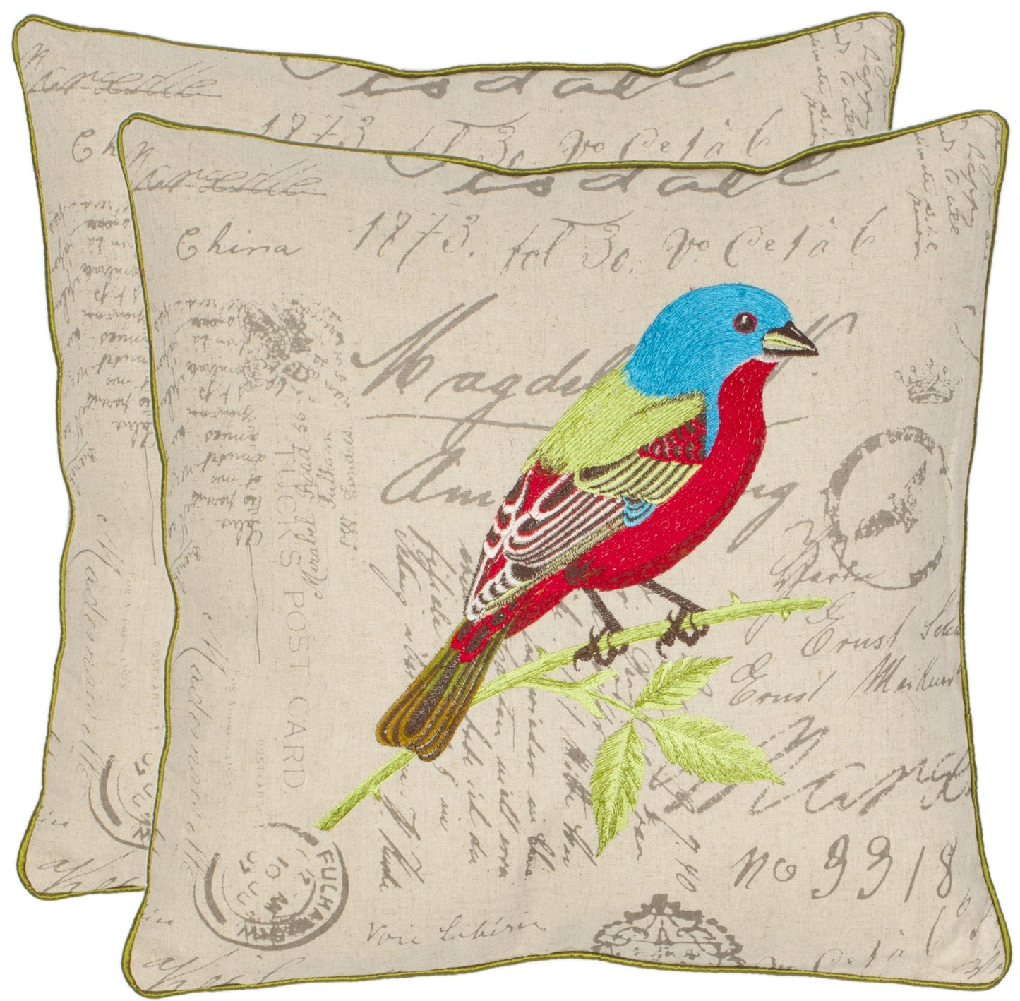 SAFAVIEH Pillow Collection 18-Inch Songbird Pillow, Cream, Set of 2