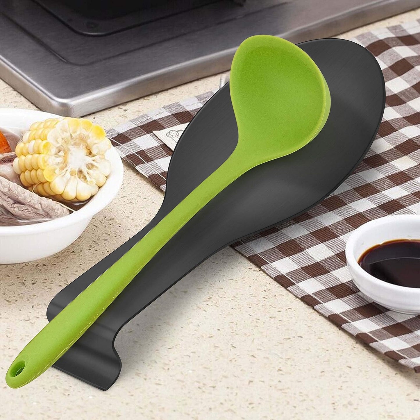 LIANYU Black Spoon Rest - Stainless Steel Spatula Ladle Spoon Utensil Holder for Kitchen Counter, Dishwasher Safe