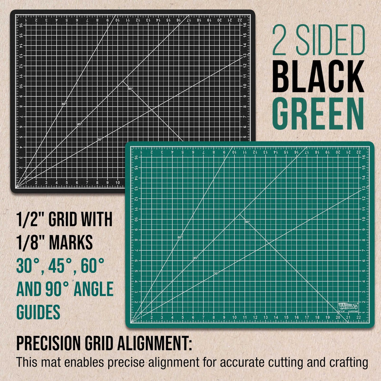 U.S. Art Supply 18" x 24" Self-Healing Cutting Mat 5-Ply - Double-Sided Green/Black Craft Mat, Non-Slip Cutting Mats for Crafts, Sewing, Quilting, Scrapbooking