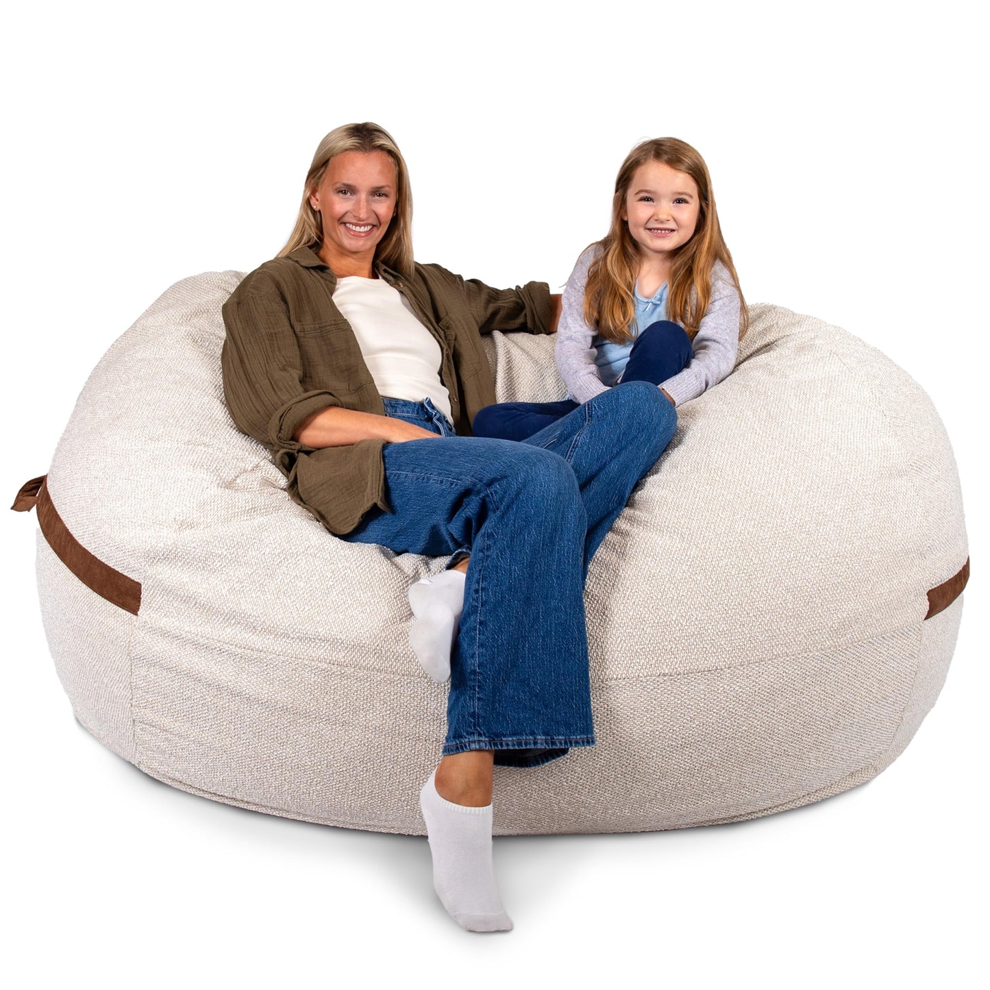 Big Joe Fuf 7Ft Giant Foam Bean Bag Chair, Oversized Couch with Removable Cover for Kids, Teens, Adults, Sandstone Textured Boucle, 7 Foot