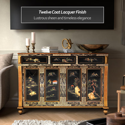 Red Lantern Artisan Crafted Black Lacquer Sideboard - Landscape