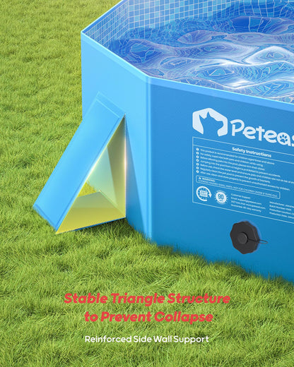 Peteast Foldable Dog Kiddie Pool with Stable Side Support, Hard Plastic Shell Portable Dog Pool, Collapsible Swimming Pools for Pet and Kids, 64 in