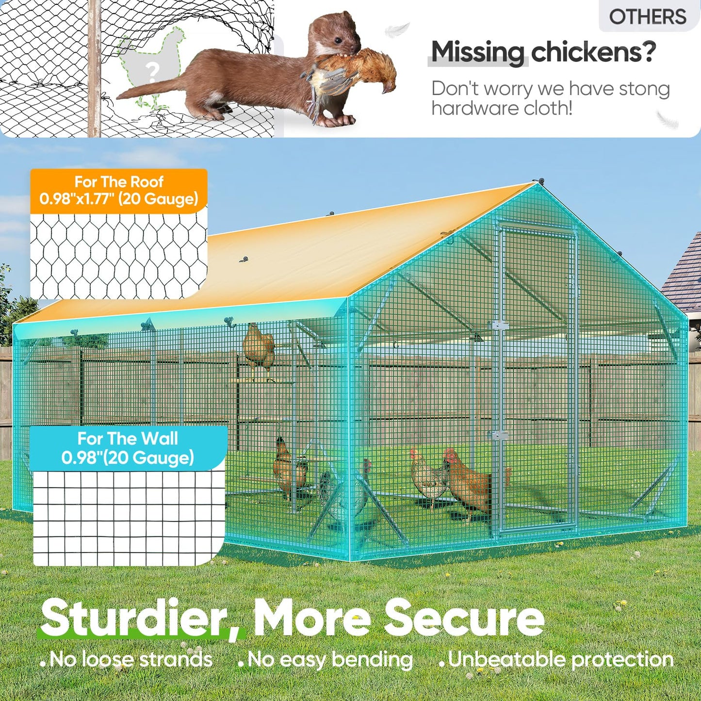Quictent 12x9x6.6ft Metal Chicken Coop Run with Perch & Swing, Elite Series Large Walk-in Outdoor Poultry Cage Heavy Duty Predator Proof Hen Duck Rabbit Farm Pen House, Waterproof Anti-UV Cover