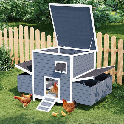 GarveeTech Wooden Chicken Coop with Nesting Boxes & Lockable Doors, Outdoor Chicken House, Weatherproof Roof Pet Cage for Guinea Pig, Rabbit, Duck - 62.2x38.6x38.6 in