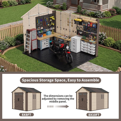 AirWire 8x10 FT Outdoor Resin Storage Shed, Plastic Shed with Floor, Door,Window &Vents, Extra Thick Outdoor Resin Shed for Patio, Backyard, Beige