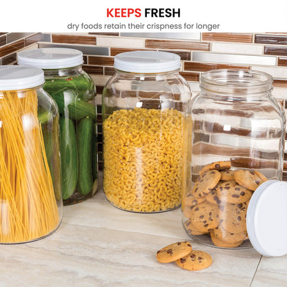 1 Gallon Glass Jar With Lid – 2 Pack Large Glass Jar With Airtight Metal Lids - USDA Approved BPA-Free Dishwasher Safe, Wide Mouth Sun Tea Jar, Gallon Mason Jar for Storage, Fermenting, And Brewing