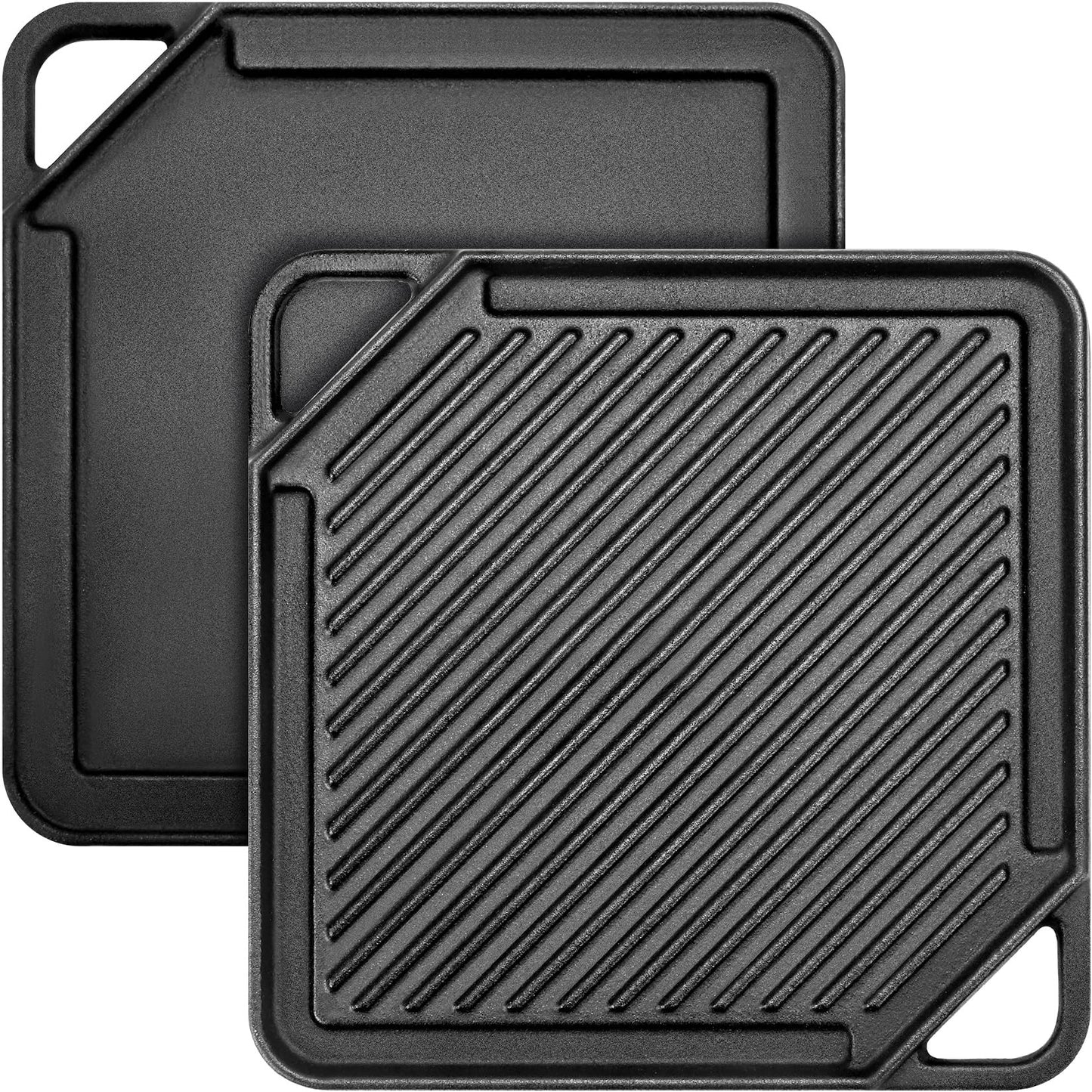 GGC Cast Iron Reversible Griddle, 2-In-1 Griddle Pan for Gas Grills and Stove Tops, 10 x 10 Square Baking Flat and Ribbed Griddle Plate
