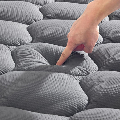 Soft Cooling Quilted Mattress Pad, Fitted Protector with Down Alternative Fill, Deep Pocket, Machine Washable (Grey,