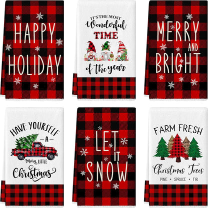 18 27 Inch Set 6 Christmas Kitchen Towels Dish Towels x Buffalo Plaid Kitchen Decor Winter Holiday Tea Towels Hand