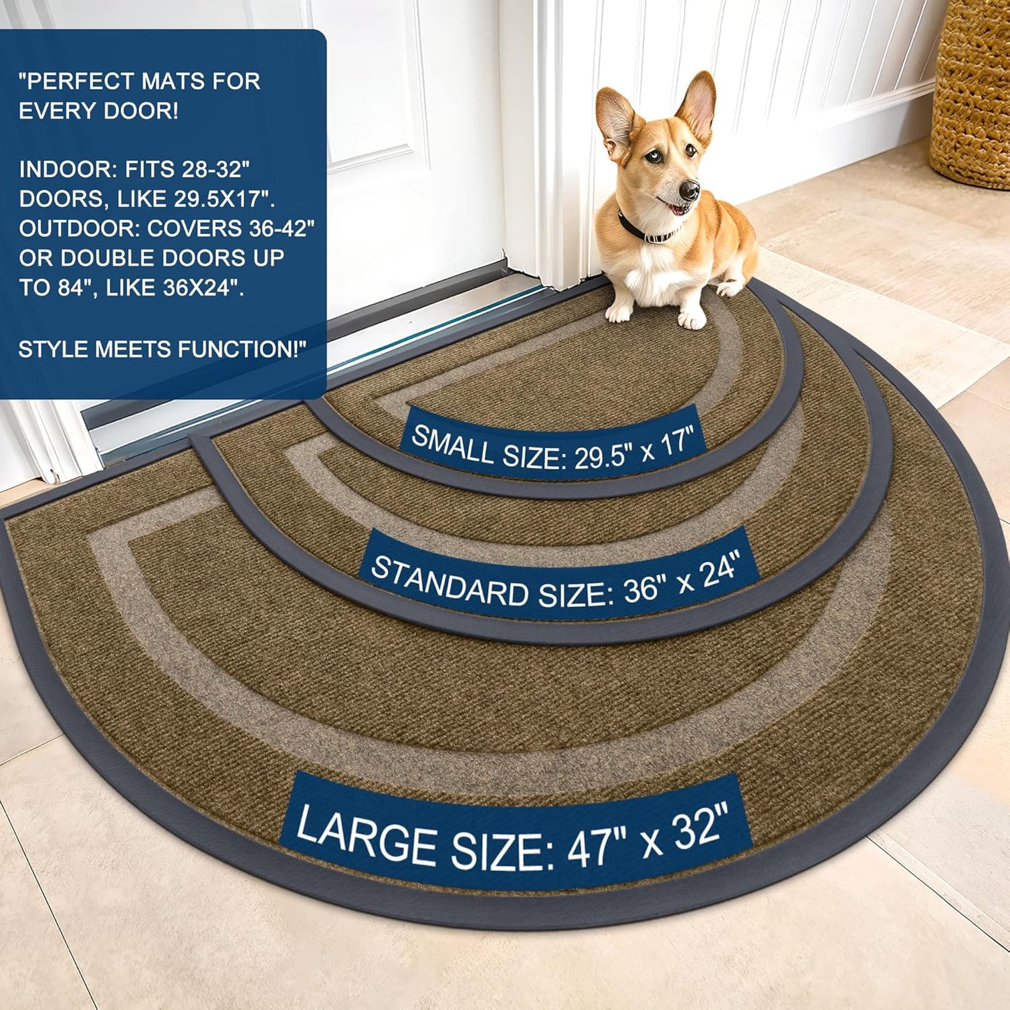 OLANLY Half Circle Door Mat - Waterproof All-Season Indoor/Outdoor Welcome Mat | Easy Clean, 29.5x17, Brown