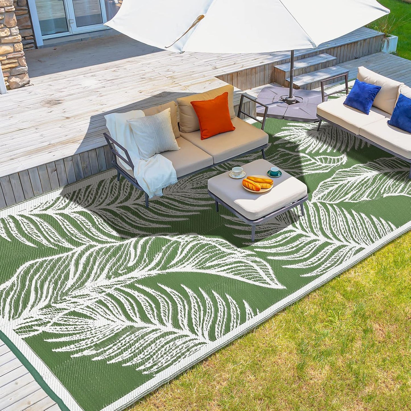wikiwiki Outdoor Rug, 5x8ft, Waterproof Reversible Mat for Indoor Outdoor, Small Area Plastic Straw Rug