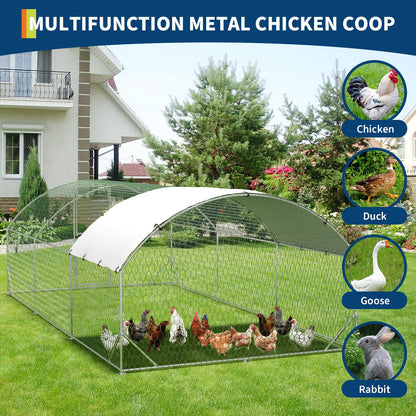 Large Metal Chicken Coop, Chicken Runs for Yard with Cover, Large Chicken Run with Double Door and Upgrade Tri-Supporting, for Outdoor Farm Yard (9.8'L x 19.7'W x 6.6'H)