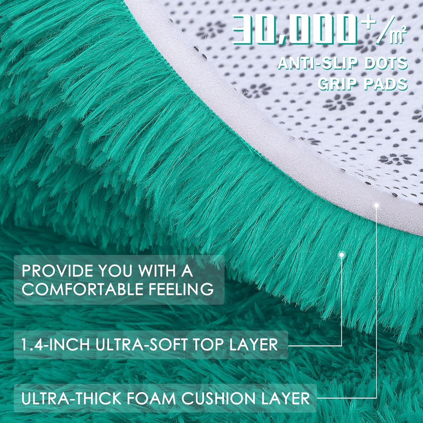 OLANLY Soft Fluffy Shaggy Bedside Rug - Machine Washable Indoor Carpet for Kids | Teal Green, 2x3 ft
