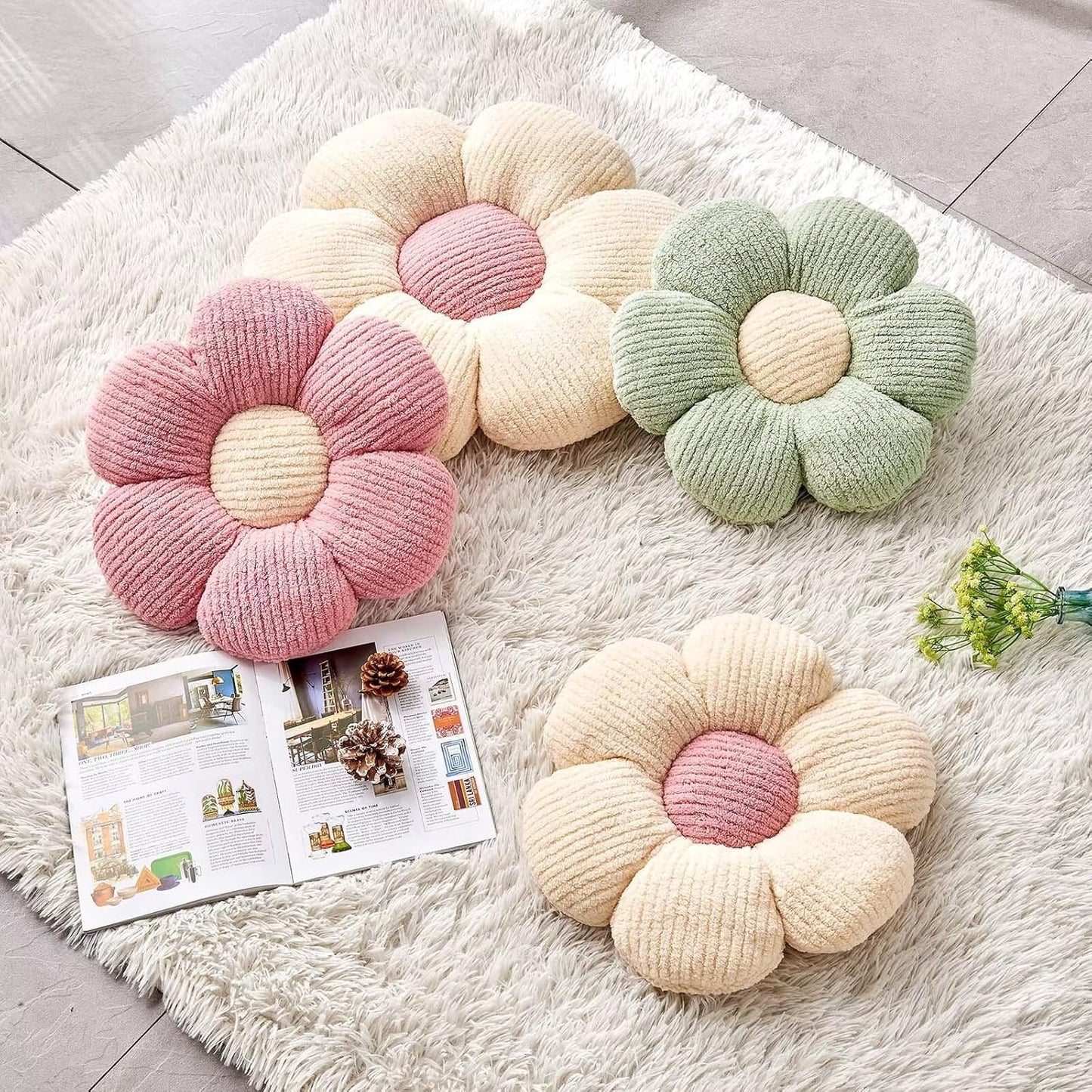 14.9" Kcvvcr Flower Throw Pillow, Soft Sage Green Shaped Floor Pillow for Home Decor, Cute Aesthetic Plush Decorative