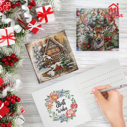 6pcs Diamond Painting Christmas Cards, Art Greeting Envelopes Kit, 5D DIY Rhinestone Painting Postcards with Snowman & Santa Claus, Arts Crafts Thank You Card Set for Birthday, Xmas Holiday Gifts