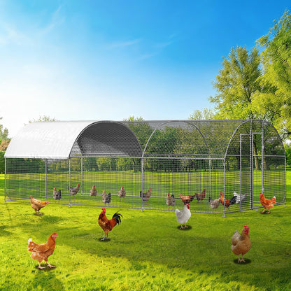 LEVELEVE Large Walk-in Chicken Coop with Chicken Run, Galvanized Poultry Enclosure with Waterproof Anti-UV Cover and Security Lock, Ideal for Rabbit, Duck, Backyard and Farm Yard, 19.7'x 9.8'x 6.6'