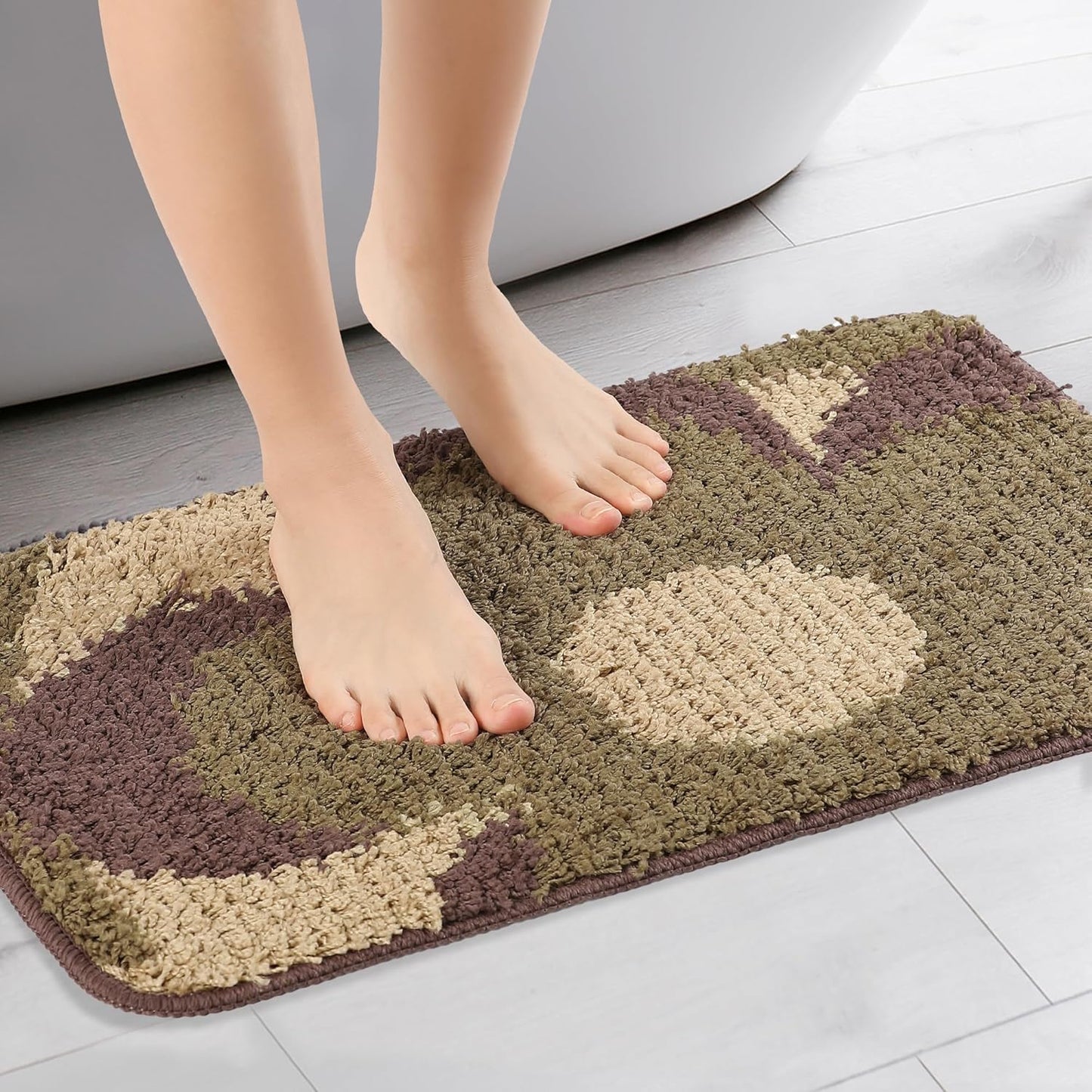 uxcell Floral Bath Mat, Plush Shaggy Bathroom Rug, Checked Washable Carpet for Tub, Shower Room, 16" x 24" Brown