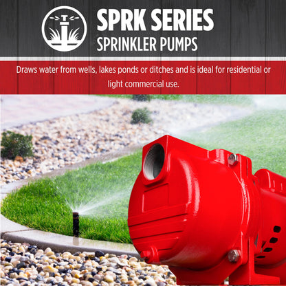 Red Lion RL-SPRK-200-BR, 230 Volt, 2HP, 77 GPM, Sprinkler/Irrigation Pump with Brass Impeller, Red, 97102002