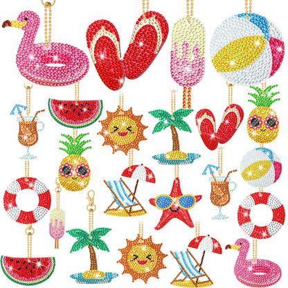 Karenhi 24 Pcs Summer Diamond Painting Keychain Kits 5d DIY Hanging Diamond Art Ornaments Flamingo Pineapple Summer Beach Diamond Decorative Crafts