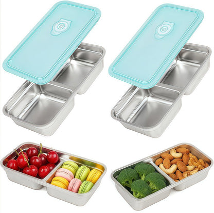 BSTUR 2Pcs 304 Stainless Steel Bento Boxes, 2 Compartments Portable Food Storage Containers Snack Boxes with Lids, Divided Meal Prep Lunch Box Food Container Dishwasher Safe