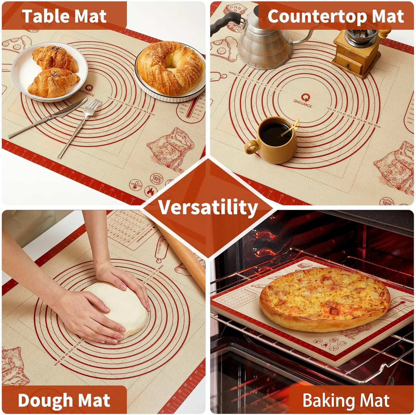 Skiennix Silicone Baking Pastry Dough Mat - 32x24 Inch Nonstick Rolling Sheet for Cookies & Bread