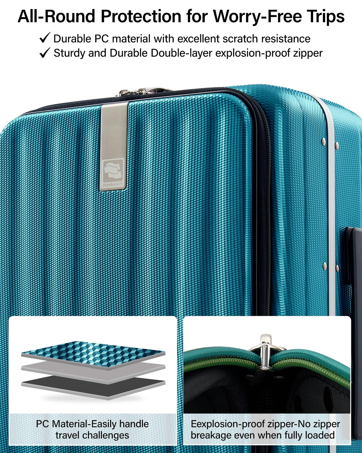 Hanke 26 Inch Large Luggage Hard Shell Top Opening Aluminum Frame Hardside Suitcase with Spinner Wheels, Checked Luggage for Men & Women Travel, Caribbean Blue
