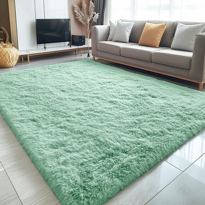 OLANLY Large Area Rug - Soft Fluffy Shaggy Carpet for Living Room & Bedroom | Machine Washable, Mint Green