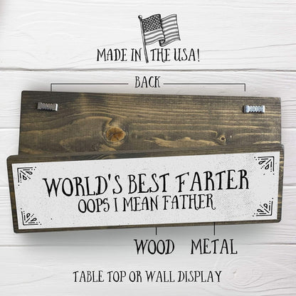 World's Best Farter Oops I Mean Father - Handmade Metal Wood Sign Light, Cute Rustic Wall Decor Art, Farmhouse