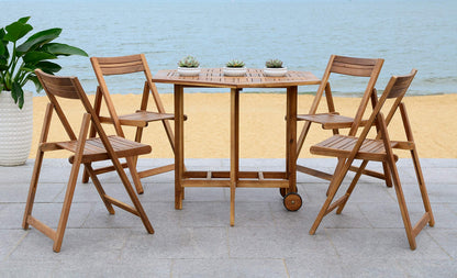 SAFAVIEH Outdoor Collection Kerman Natural 5-Piece Foldable Patio Dining Set (Fully Assembled)