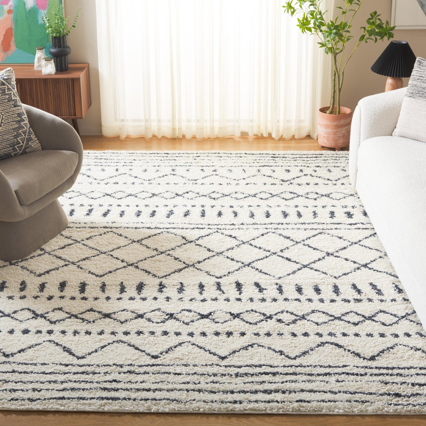 SAFAVIEH Area Rug 10x14 - Arizona Shag Collection - Large - Ivory & Slate, Moroccan Boho Design, Non-Shedding & Easy to Clean, Ideal for Living Room, Bedroom, Dining Space (ASG741M)