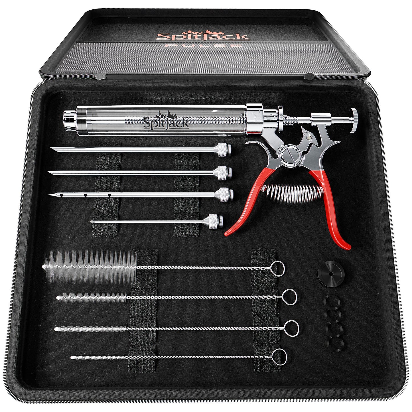 SpitJack PULSE Meat Injector Gun, BBQ Meat Marinade Injector Kit for Brisket, Pork Shoulder, Turkey and Chicken, 50ml with 4 Stainless Steel Needles, Case and Guide