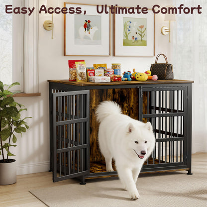 CABZOON 42'' Dog Crate Furniture Large Breed Dog Crate Dog Kennels for Inside Wooden Dog Crates End Table Heavy Duty Indoor Combination Cage for Medium to Large Dogs Walnut