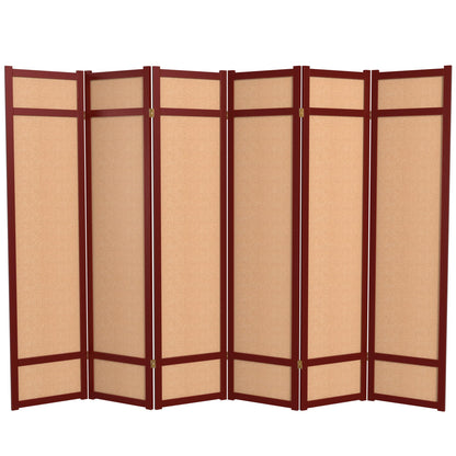 Red Lantern 6 ft. Tall Jute Shoji Screen - 6 Panel - Rosewood