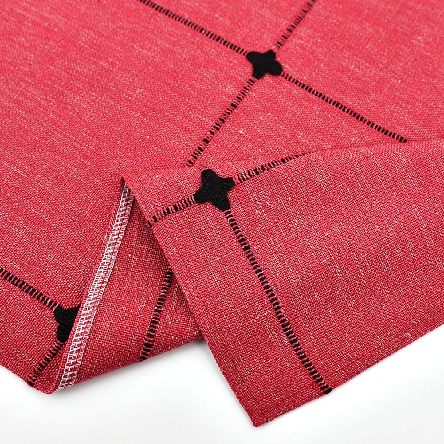 24 24 inch NEWISHER Farmhouse Embroidered Plaid Tablecloth Lattice Fabric Bedside Table Cloth Rustic Checkered Red