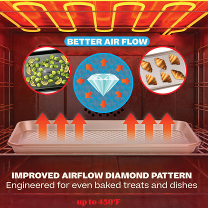 Baker's Secret Baking Sheet Pan Set, 3x Cookie Sheets for Oven, Diamond Texture Premium Air Flow, Set of 3 Baking Trays, Extra Thick 0.6mm with Diamond Base PFOA, PFOS, PTFE and PFAS free