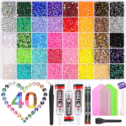 SHATANG Rhinestone Kit for Bedazzling, 40000 Pcs 40 Colors 3mm Flatback Resin Jelly Rhinestones for Adults Girls Crafters, Bedazzle Kit for Nail Art Shoes Tumblers Phone Cases DIY Gifts
